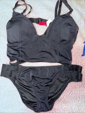 Victoria's Secret Black Longline Bikini Top and High-Waist Bottom